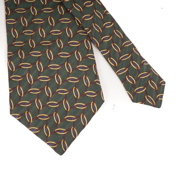 Sulka‎ Made in France Green Rope a Gold Chain Link Pattern Silk Tie​​ - Picture 2 of 4